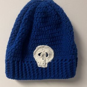 Blue Knit Beanie with Skull Design